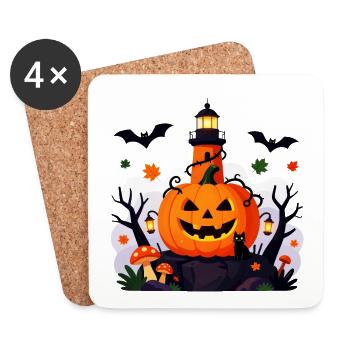 Jack-O-Laternen-Leuchtturmnacht - Untersetzer (4er-Set) - Weiß - Vorne