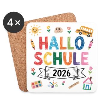 Hallo Schule 2026 Einschulung Schulkind Geschenk - Untersetzer (4er-Set) - Weiß - Vorne