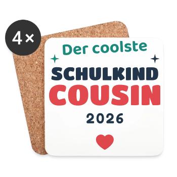 Einschulung 2026 Cousin - Schulkind Geschenk Schul - Untersetzer (4er-Set) - Weiß - Vorne