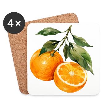 Orangen Aquarell Obstzweig - Untersetzer (4er-Set) - Weiß - Vorne