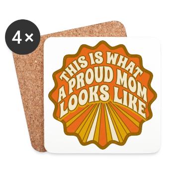Proud Mom Look Retro-Abzeichen - Untersetzer (4er-Set) - Weiß - Vorne