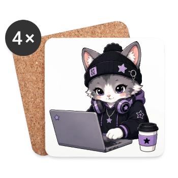 Lila und schwarze Coder-Katze - Untersetzer (4er-Set) - Weiß - Vorne