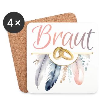Braut Goldringe Federn JGA Junggesellenabschied - Untersetzer (4er-Set) - Weiß - Vorne