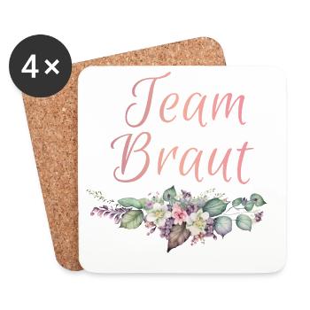 Team Braut Ringe Blumen JGA Junggesellenabschied - Untersetzer (4er-Set) - Weiß - Vorne