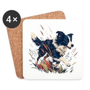Hund auf der bunten Wiese - Untersetzer (4er-Set) - Weiß - Vorne