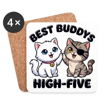 Süße Comic Katzen machen High Five – Best Buddys  - Untersetzer (4er-Set) - Weiß - Vorne