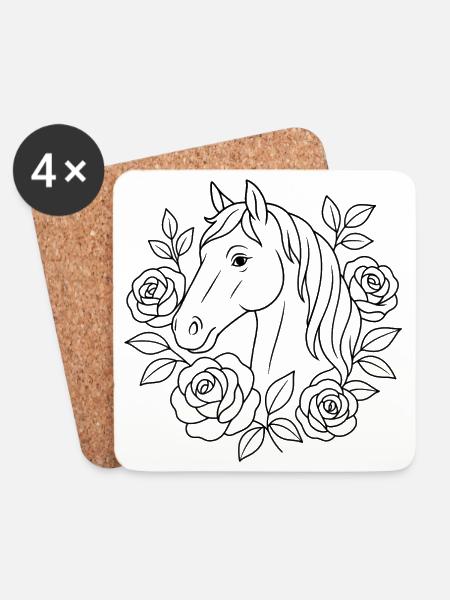 Horse head with roses to color - Coasters (set of 4) - white