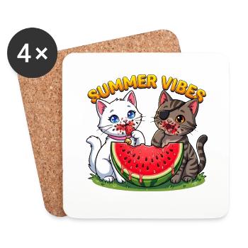 Sommer Katzen mit Wassermelone - Untersetzer (4er-Set) - Weiß - Vorne