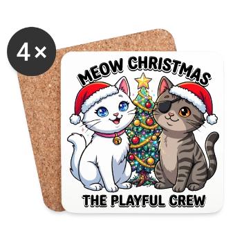 Katzen Duo im Weihnachtsglanz - Untersetzer (4er-Set) - Weiß - Vorne