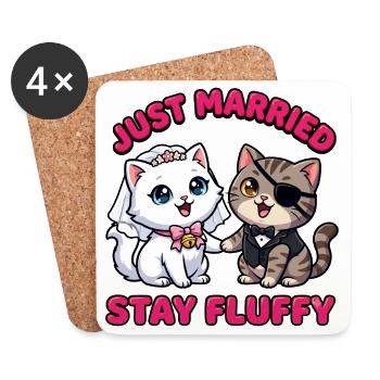 Just Married Stay Fluffy Katzen - Untersetzer (4er-Set) - Weiß - Vorne