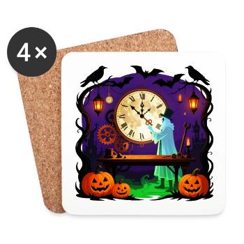 Uhrwerk-Halloween-Geist - Untersetzer (4er-Set) - Weiß - Vorne