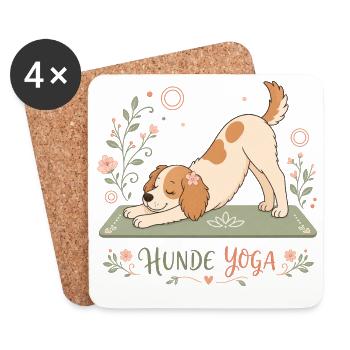 Hunde Yoga - Yoga T-Shirt mit Hund - Untersetzer (4er-Set) - Weiß - Vorne