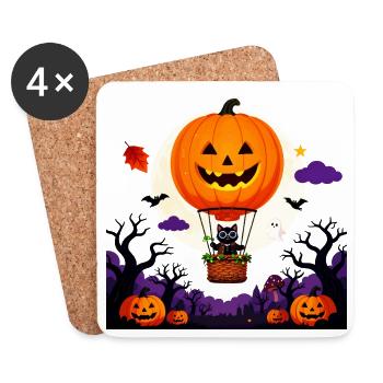 Kürbisballon-Katzen-Halloween-Szene - Untersetzer (4er-Set) - Weiß - Vorne