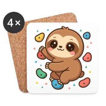 Süßes Kawaii Faultier beim Klettern & Bouldern - Untersetzer (4er-Set) - Weiß - Vorne