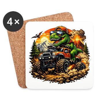T Rex Offroad Abenteuer - Untersetzer (4er-Set) - Weiß - Vorne