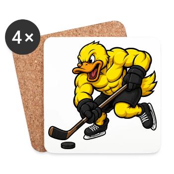 Entschlossene Ente beim Eishockey Spielen Comic - Untersetzer (4er-Set) - Weiß - Vorne