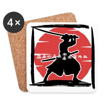Samurai-Silhouette unter roter Sonne - Untersetzer (4er-Set) - Weiß - Vorne