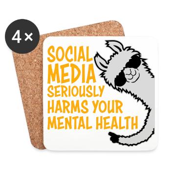 Social Media Seriously Harms Mental Health Lama - Coasters (set of 4) - white - Front