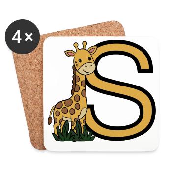 Giraffe und großes S-Motiv - Untersetzer (4er-Set) - Weiß - Vorne
