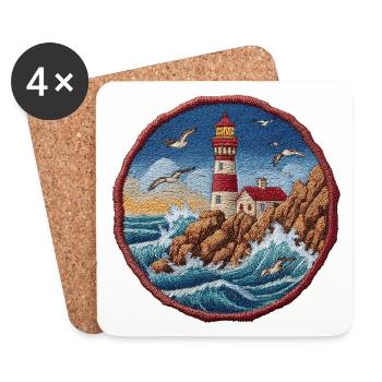 Leuchtturm am rauen Küstenriff Patch - Untersetzer (4er-Set) - Weiß - Vorne
