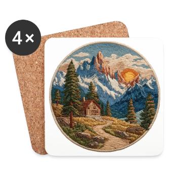 Berglandschaft Patch mit Hütte - Untersetzer (4er-Set) - Weiß - Vorne