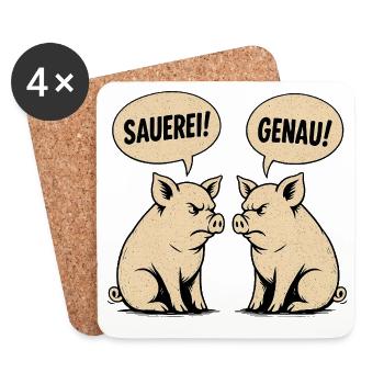 Sauerei? Genau! – Retro Schweine Vintage Shirt - Untersetzer (4er-Set) - Weiß - Vorne