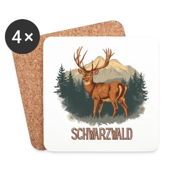 Schwarzwald Hirsch | Vintage Wildlife Design - Untersetzer (4er-Set) - Weiß - Vorne