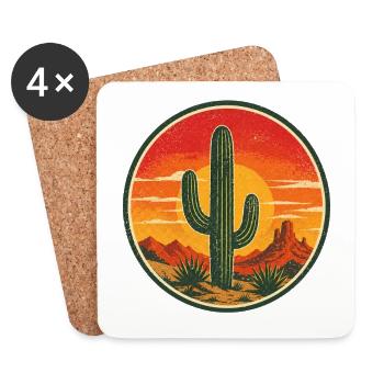 Cactus Retro Badge Vintage-Stil Grafik - Untersetzer (4er-Set) - Weiß - Vorne