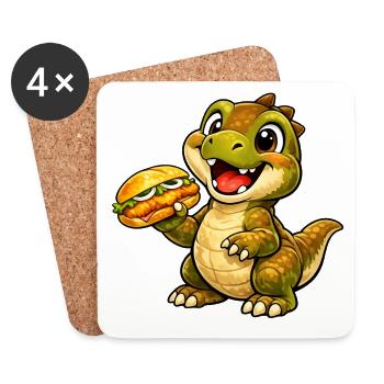 Dino mit Fischbrötchen - Untersetzer (4er-Set) - Weiß - Vorne
