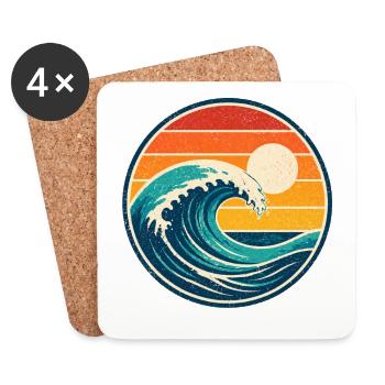 Wave Retro Badge Vintage-Stil Grafik - Untersetzer (4er-Set) - Weiß - Vorne