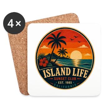 Island Life Retro-Abzeichen Vintage-Küstengrafik - Untersetzer (4er-Set) - Weiß - Vorne