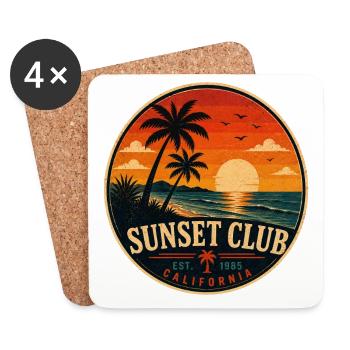 Sunset Club Retro-Abzeichen Vintage-Küstengrafik - Untersetzer (4er-Set) - Weiß - Vorne