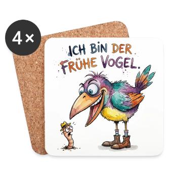 Ich bin der frühe Vogel Lustiges Spruch Motiv - Untersetzer (4er-Set) - Weiß - Vorne