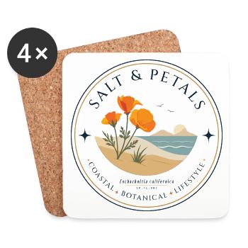 Salt & Petals – California Poppy Coastal Badge - Coasters (set of 4) - white - Front