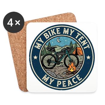 Mein Fahrrad Mein Zelt Mein Frieden Bikepacking - Untersetzer (4er-Set) - Weiß - Vorne