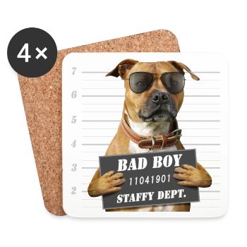 Badboy mit rotem Staffie-Gerichtsschild – 012 - Untersetzer (4er-Set) - Weiß - Vorne