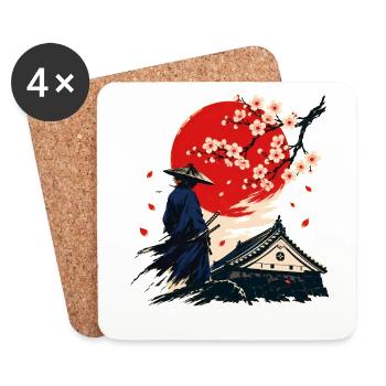 Samurai under cherry blossoms - Coasters (set of 4) - white - Front
