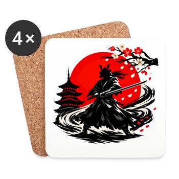Samurai im Sturm der Kirschblüten - Untersetzer (4er-Set) - Weiß - Vorne