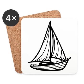 Minimalistisches klassisches Segelboot - Untersetzer (4er-Set) - Weiß - Vorne