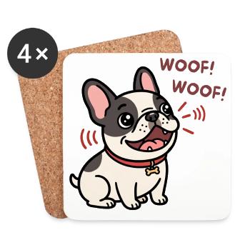 Wuff wuff Französischer Bulldoggen-Welpen-Cartoon - Untersetzer (4er-Set) - Weiß - Vorne