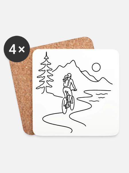 Cyclist woman in mountains - Coasters (set of 4) - white
