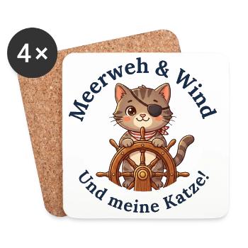 Meerweh, Wind und meine Katze - Untersetzer (4er-Set) - Weiß - Vorne