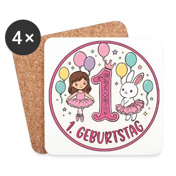 1. Geburtstag Ballerina  - Untersetzer (4er-Set) - Weiß - Vorne