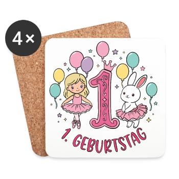 1. Geburtstag Ballerina  - Untersetzer (4er-Set) - Weiß - Vorne