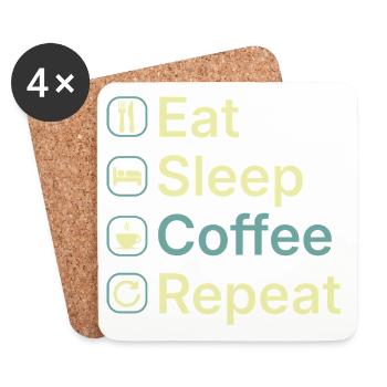 Essen Schlaf Kaffee Wiederholen Lustiges Kaffee-Liebhaber-Geschenk - Untersetzer (4er-Set) - Weiß - Vorne