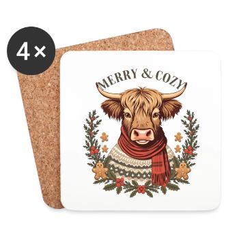 Noël joyeux et douillet des Highlands - Dessous de verre (lot de 4) - blanc - Devant