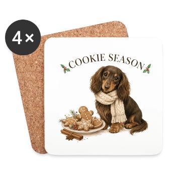 Cookie Season Langhaardackel Weihnachten - Untersetzer (4er-Set) - Weiß - Vorne
