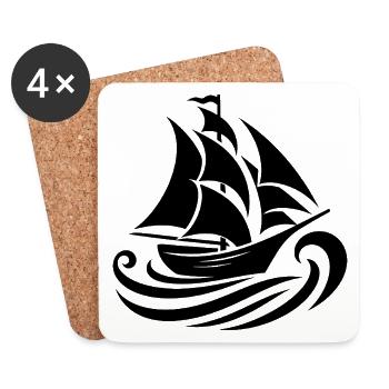 Segelboot Silhouette Meer und Wellen - Untersetzer (4er-Set) - Weiß - Vorne