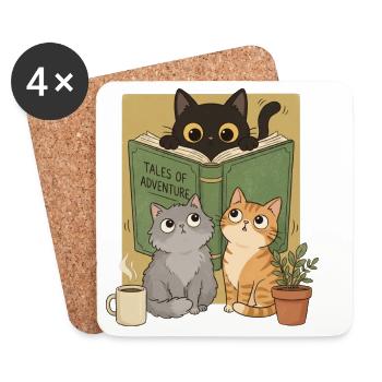 Retro Neugierige Lesekatze Graphic Book Lover Cat - Untersetzer (4er-Set) - Weiß - Vorne