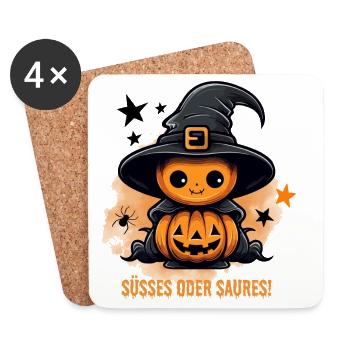 Süßes Oder Saures Halloween Kürbis Geschenk - Untersetzer (4er-Set) - Weiß - Vorne